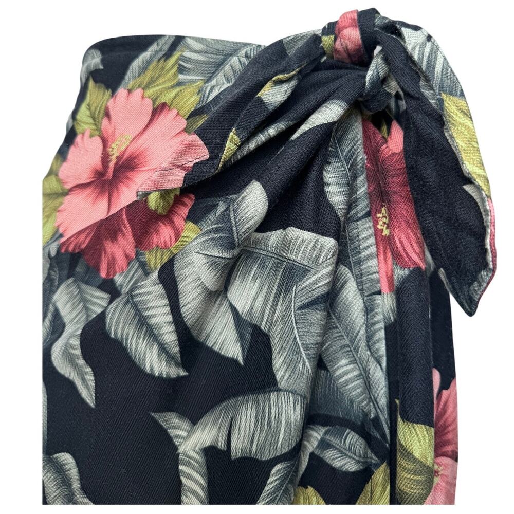 Tommy Bahama Silk Wool Tropical Floral Wrap Sarong Skirt XL Hawaiian Black Luau - Picture 3 of 9